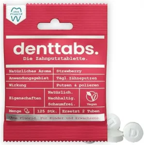 DENTATABS Zahnpastatabletten Erdbeere fluoridfrei vegan – 125 St.